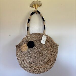 Woven Straw Studios Circle Tote Bag with Pom Poms – NWT